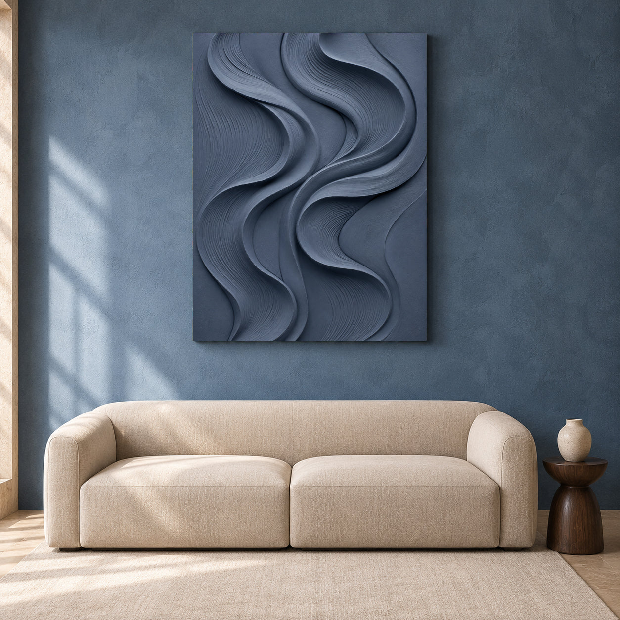 Slate Blue Textured Abstract Canvas Art for Modern Home Decor