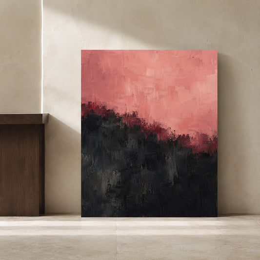Pink and Black Abstract Canvas Art with Textured Layers