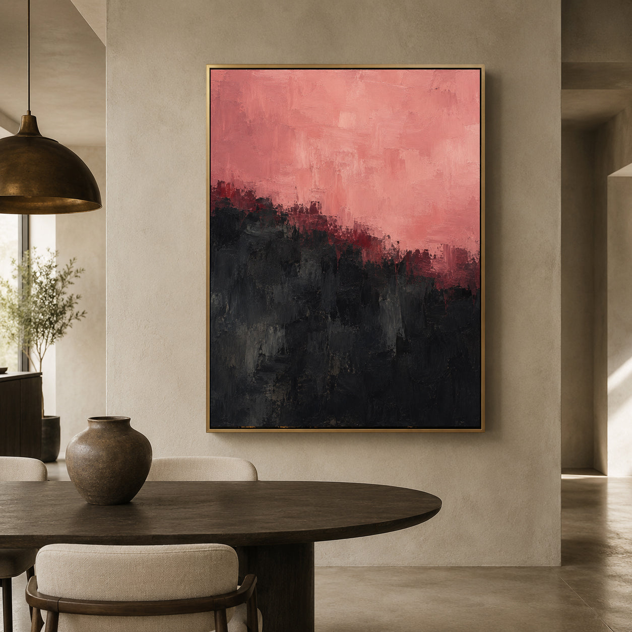 Pink and Black Abstract Canvas Art with Textured Layers