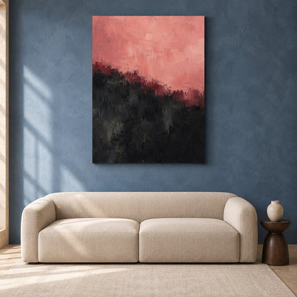 Pink and Black Abstract Canvas Art with Textured Layers