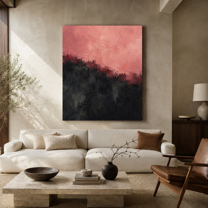 Pink and Black Abstract Canvas Art with Textured Layers