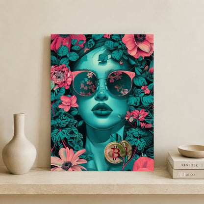 Modern Woman Floral Canvas Pop Art | Bitcoin Wall Decor
