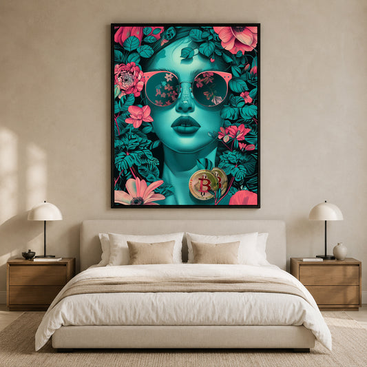 Modern Woman Floral Canvas Pop Art | Bitcoin Wall Decor