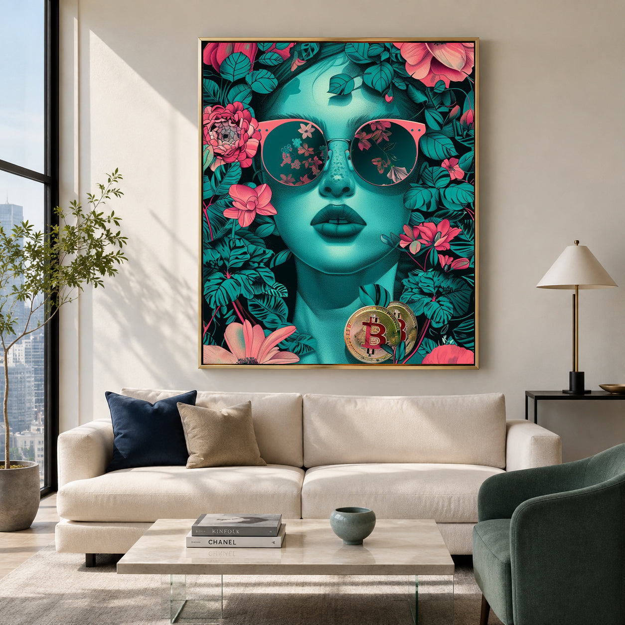 Modern Woman Floral Canvas Pop Art | Bitcoin Wall Decor