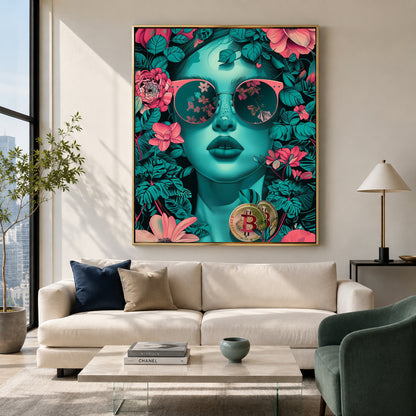 Modern Woman Floral Canvas Pop Art | Bitcoin Wall Decor