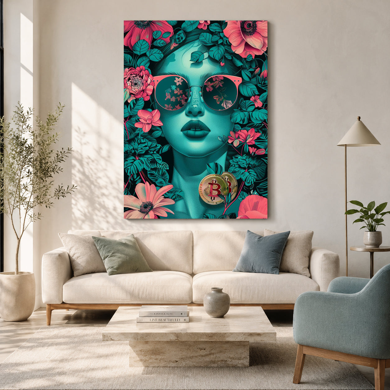 Modern Woman Floral Canvas Pop Art | Bitcoin Wall Decor