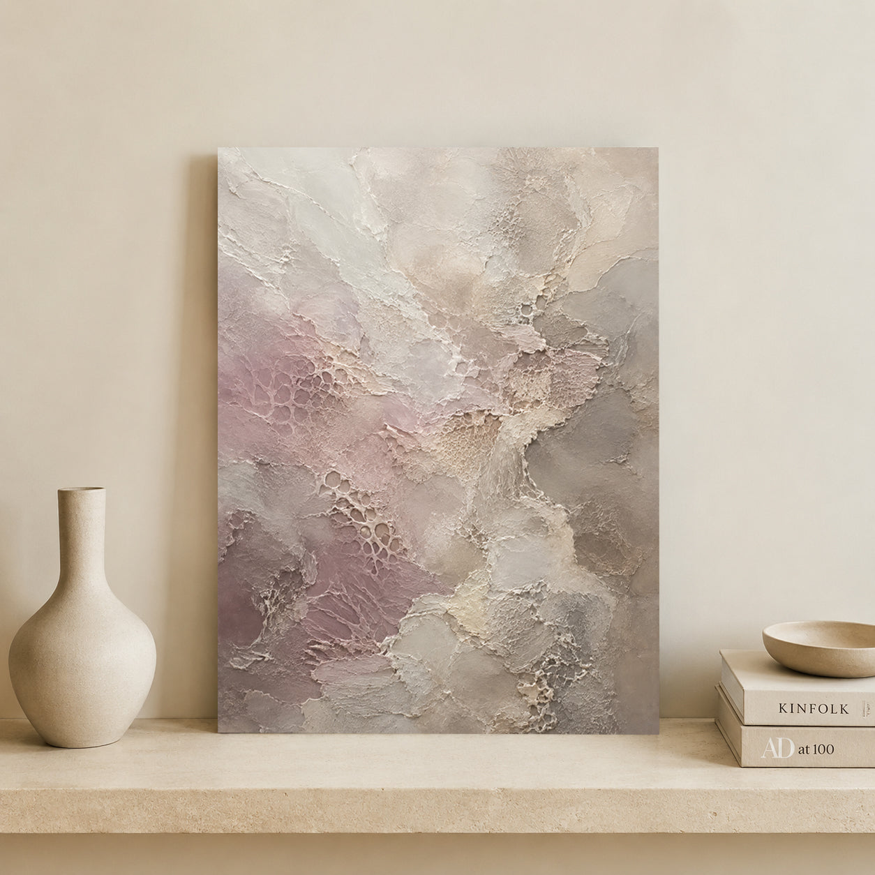 Soft Blush and Beige Textured Abstract Canvas Painting