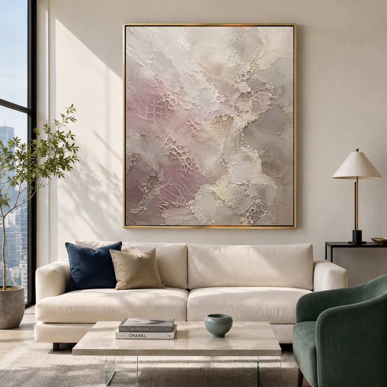 Soft Blush and Beige Textured Abstract Canvas Painting