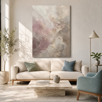 Soft Blush and Beige Textured Abstract Canvas Painting