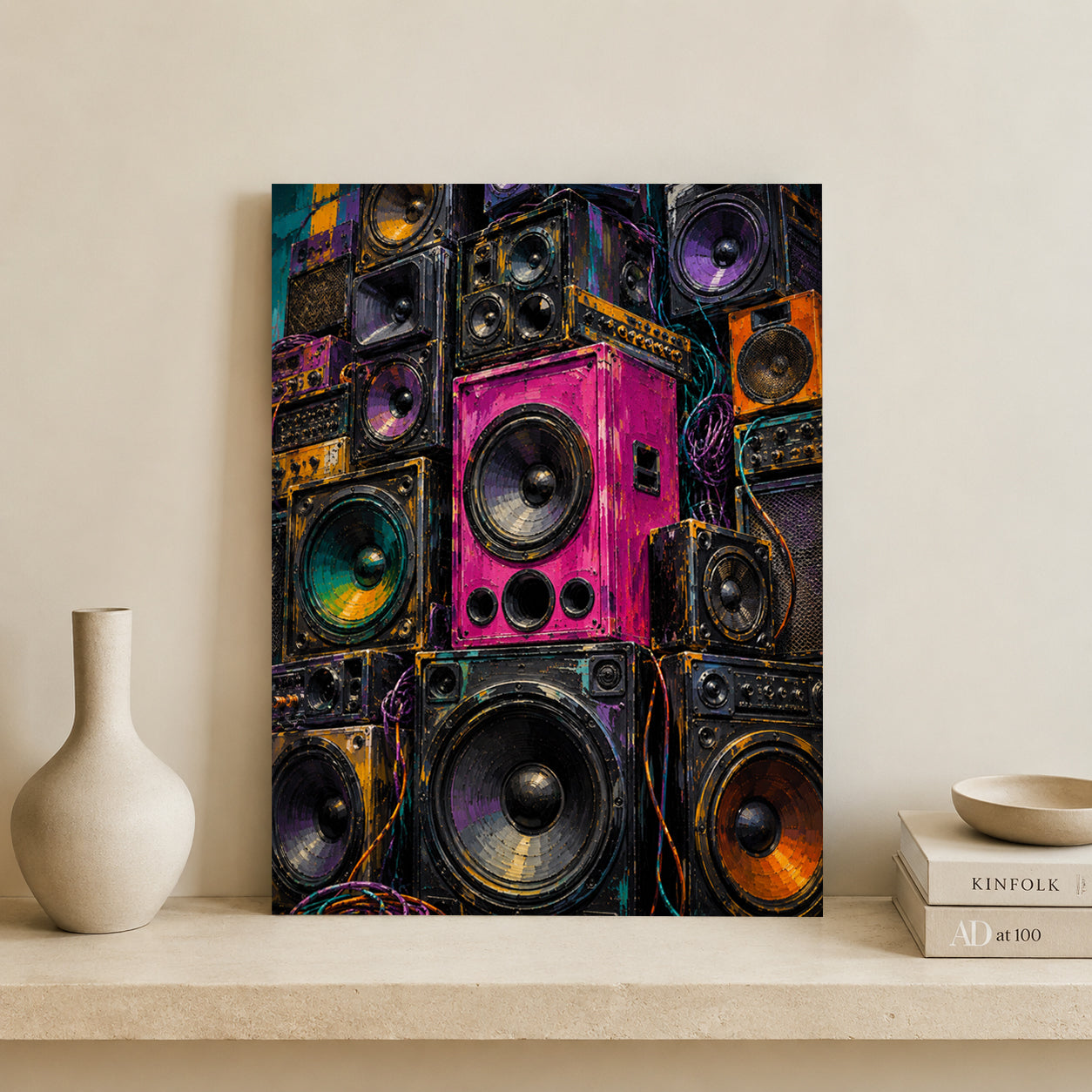 Retro Speaker Wall Art Colorful Music Canvas Decor