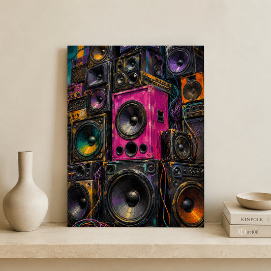 Retro Speaker Wall Art Colorful Music Canvas Decor