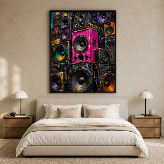 Retro Speaker Wall Art Colorful Music Canvas Decor