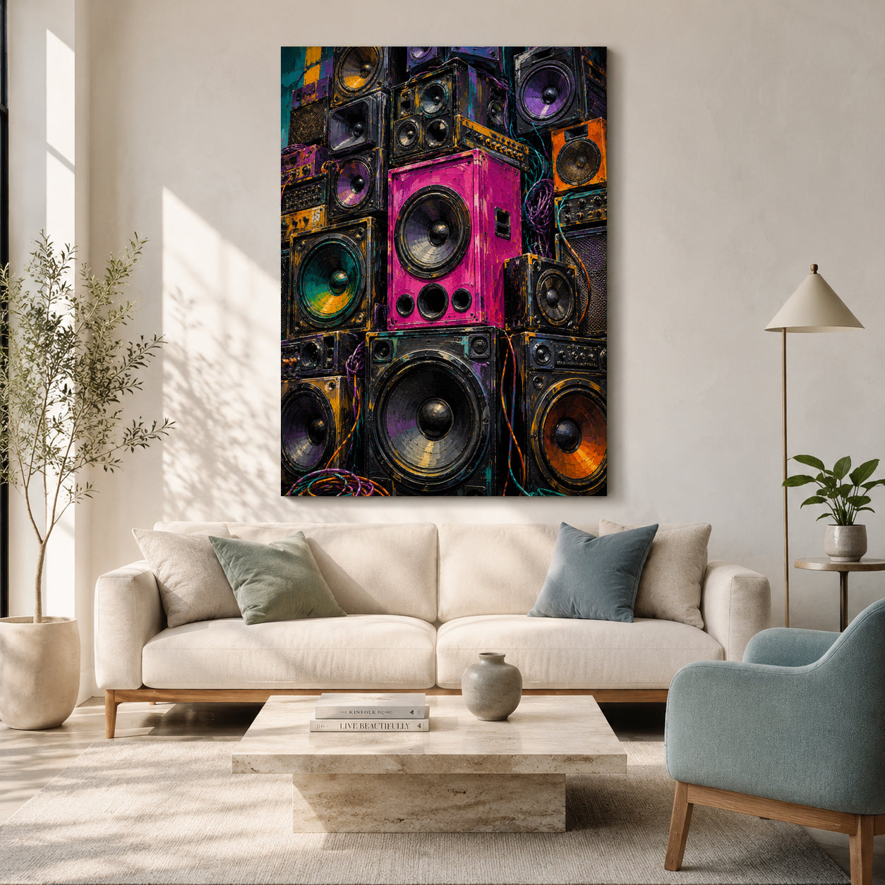 Retro Speaker Wall Art Colorful Music Canvas Decor