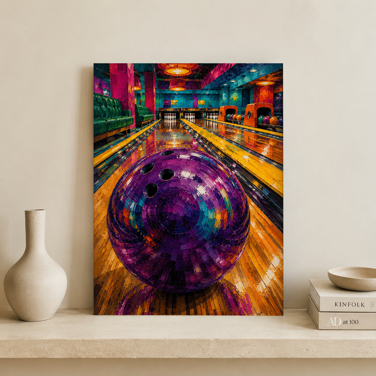 Colorful Bowling Alley Canvas Art Retro Bowling Ball Statement Wall Decor