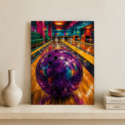 Colorful Bowling Alley Canvas Art Retro Bowling Ball Statement Wall Decor