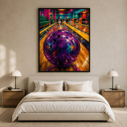 Colorful Bowling Alley Canvas Art Retro Bowling Ball Statement Wall Decor