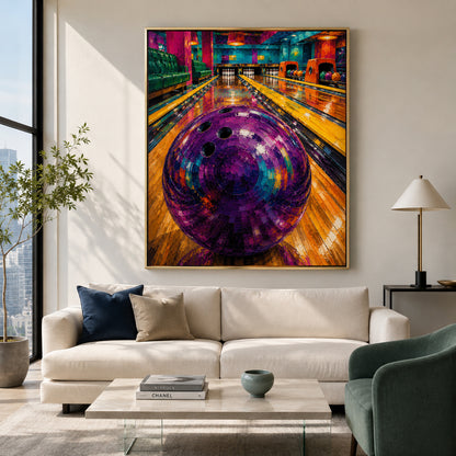 Colorful Bowling Alley Canvas Art Retro Bowling Ball Statement Wall Decor