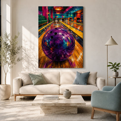 Colorful Bowling Alley Canvas Art Retro Bowling Ball Statement Wall Decor
