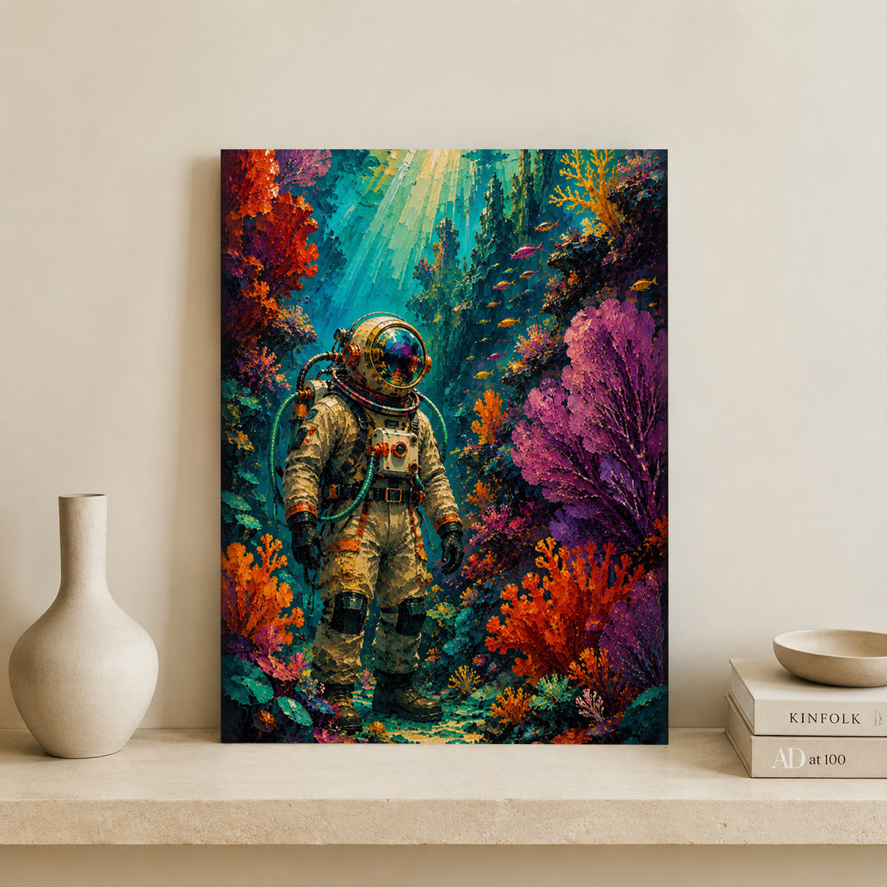 Astronaut Underwater Adventure Colorful Surreal Canvas Art