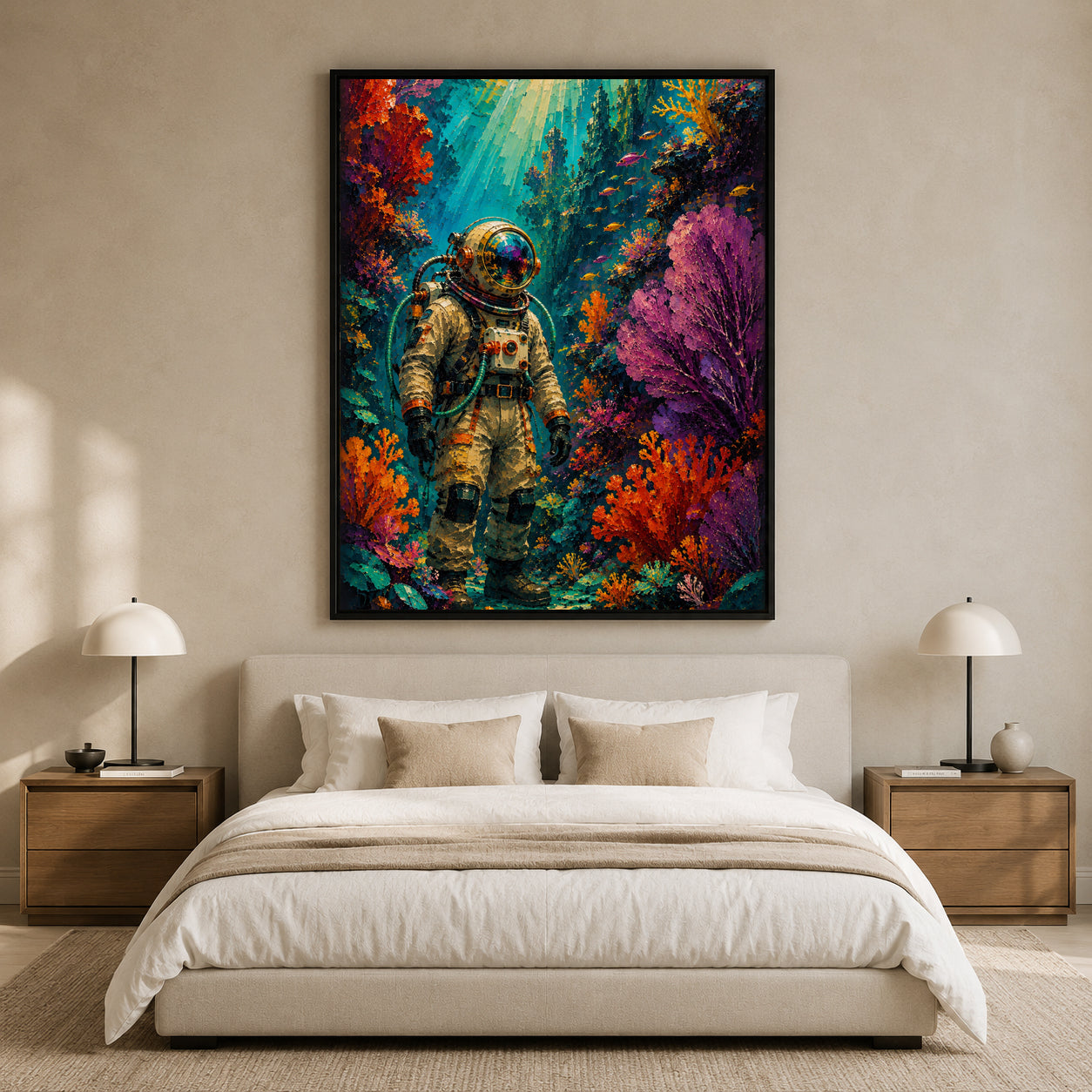 Astronaut Underwater Adventure Colorful Surreal Canvas Art