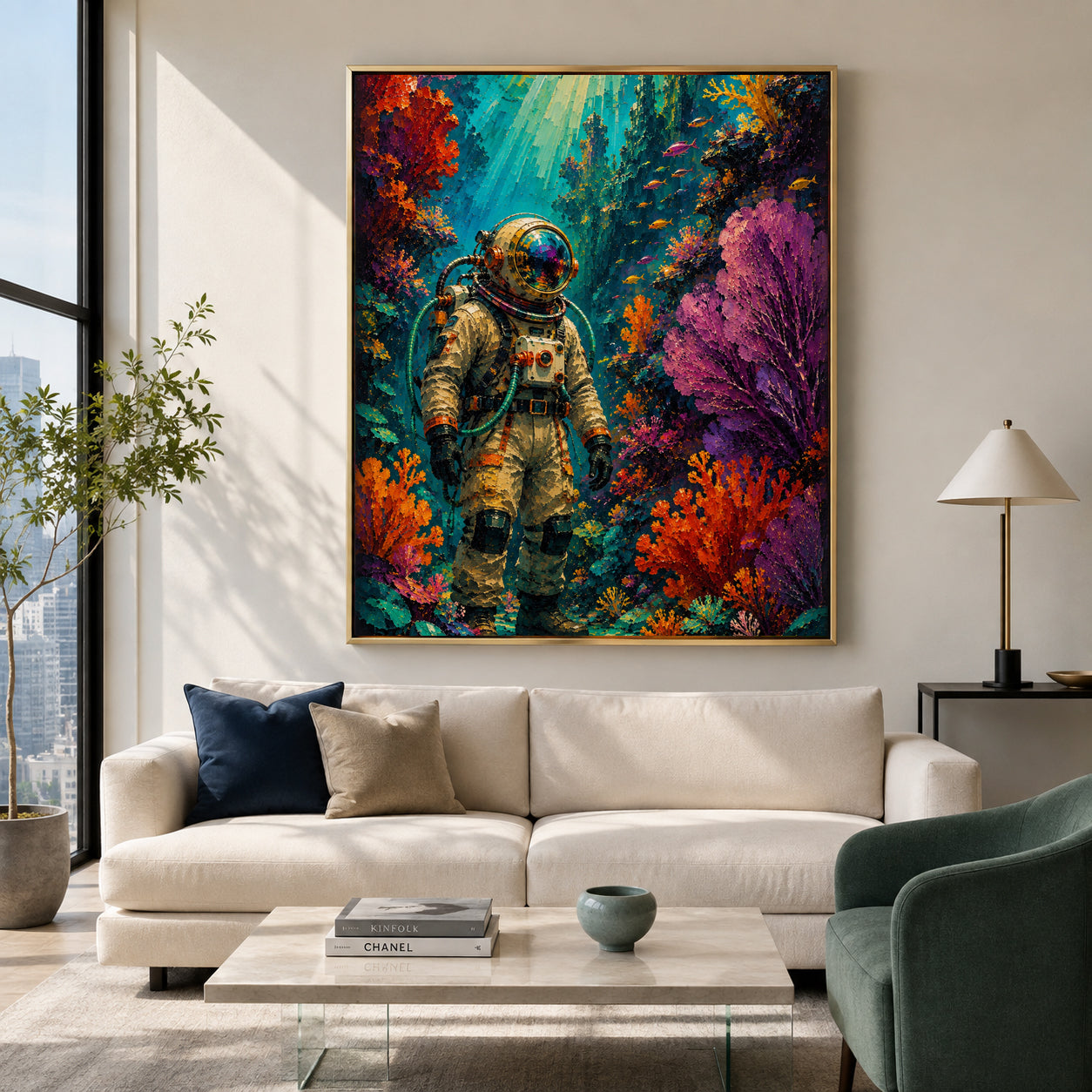 Astronaut Underwater Adventure Colorful Surreal Canvas Art