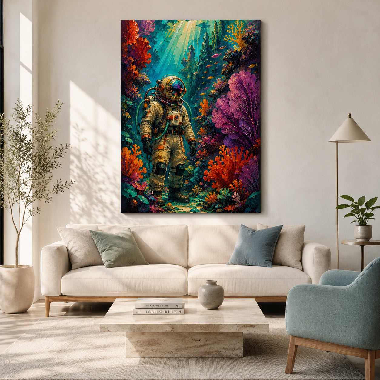 Astronaut Underwater Adventure Colorful Surreal Canvas Art