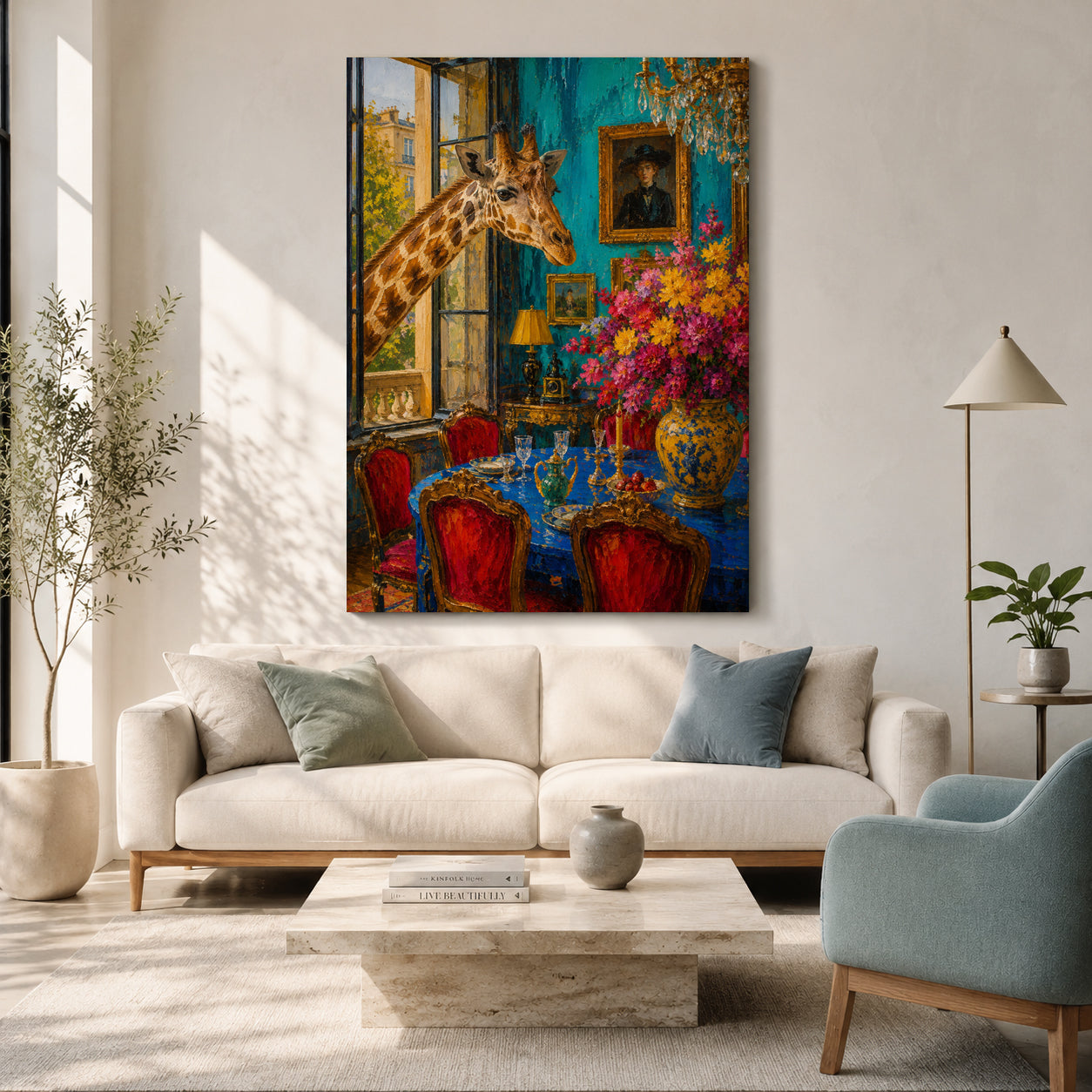 Whimsical Giraffe Dining Room Pop Art Canvas for Colorful Interiors