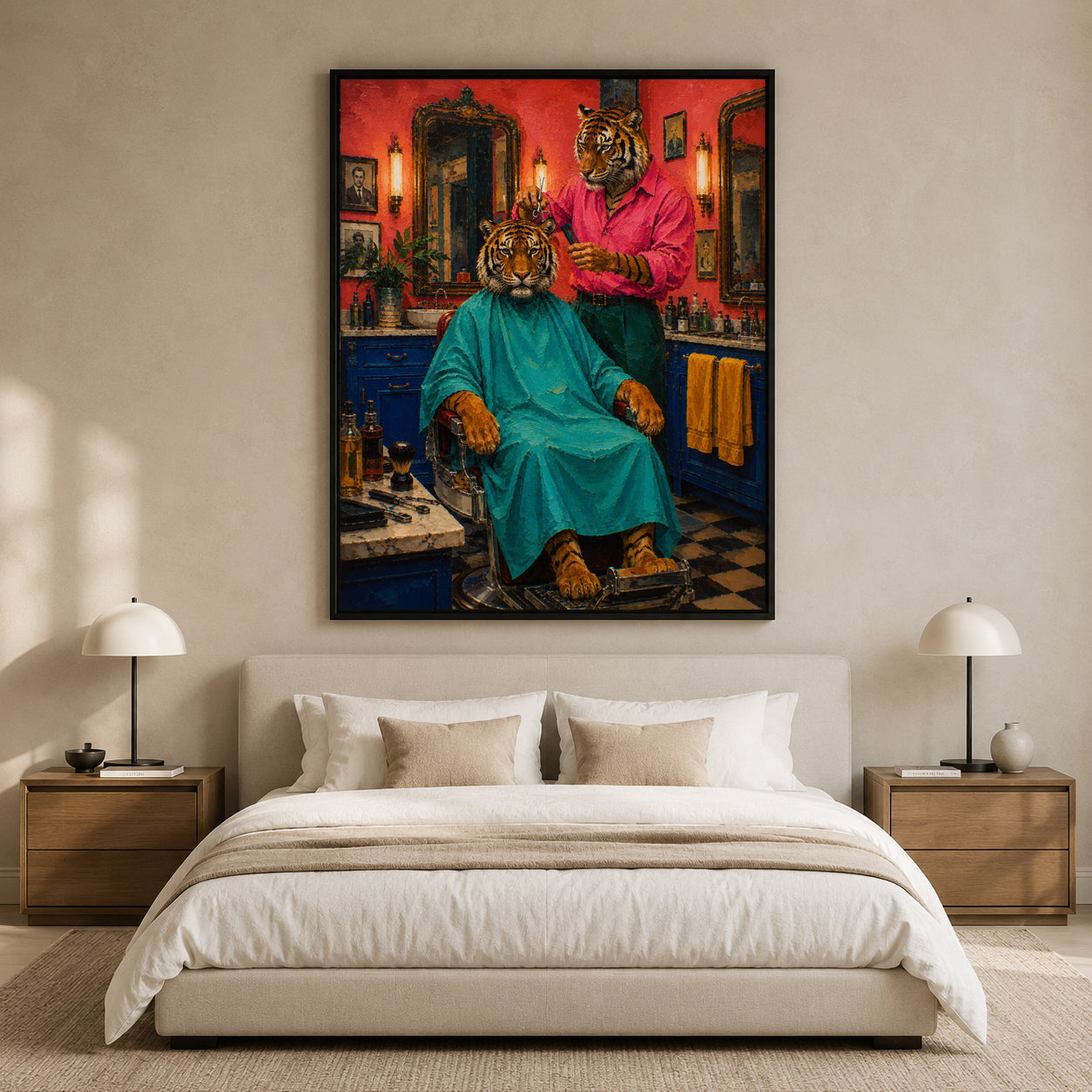 Quirky Tiger Barber Shop Pop Art Canvas for Bold Modern Interiors