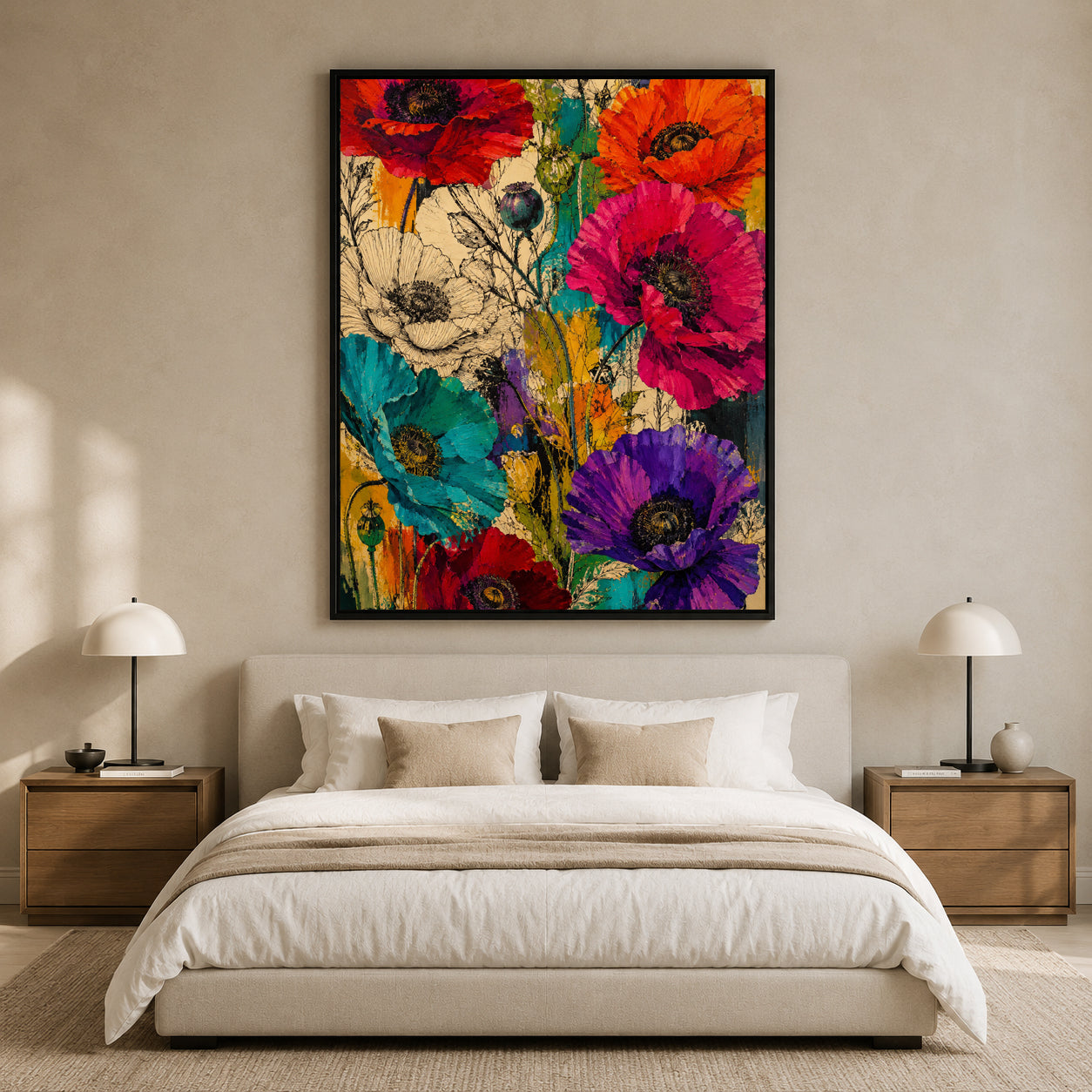 Colorful Poppy Flower Canvas Art with Bold Botanical Details