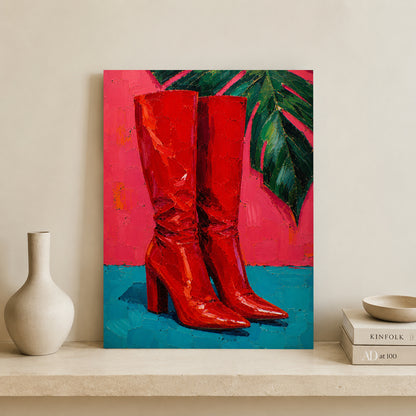 Red Boots Pop Art Canvas Painting for Bold Colorful Interiors