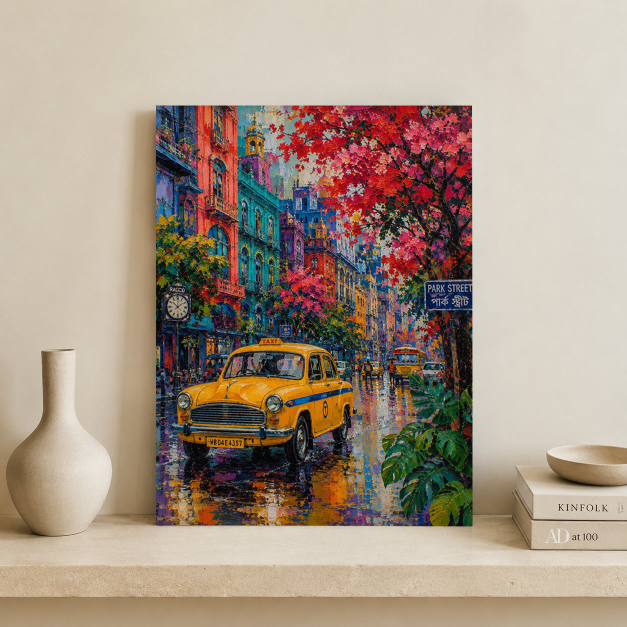 Park Street Yellow Taxi Cityscape Canvas Art