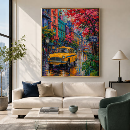 Park Street Yellow Taxi Cityscape Canvas Art
