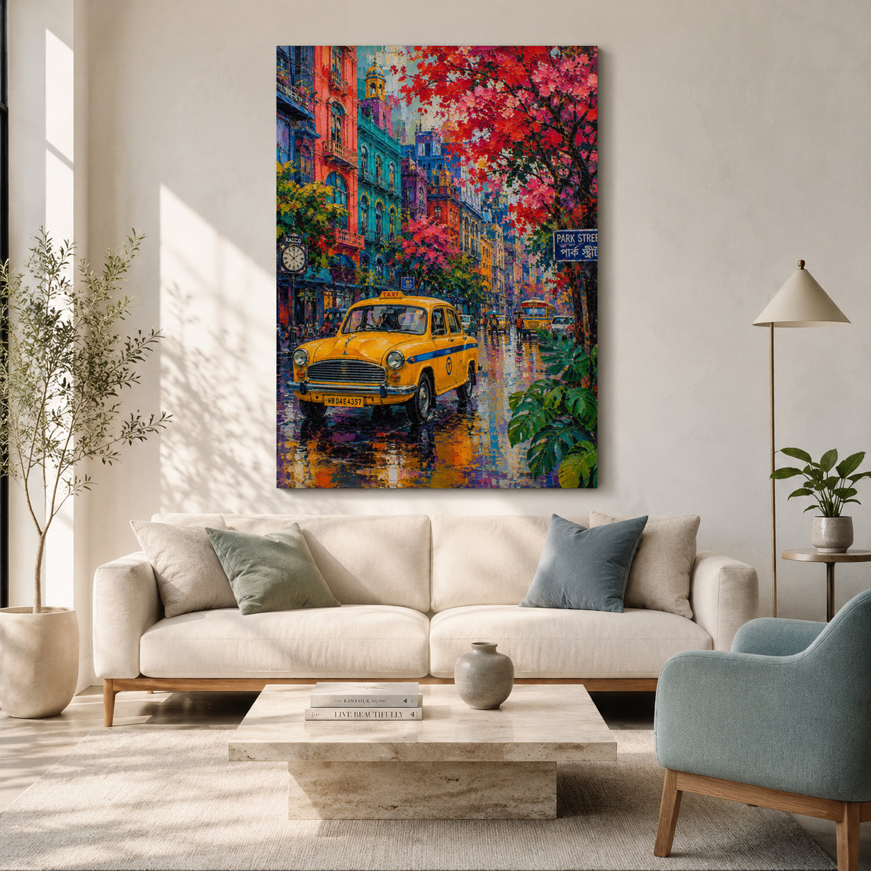Park Street Yellow Taxi Cityscape Canvas Art