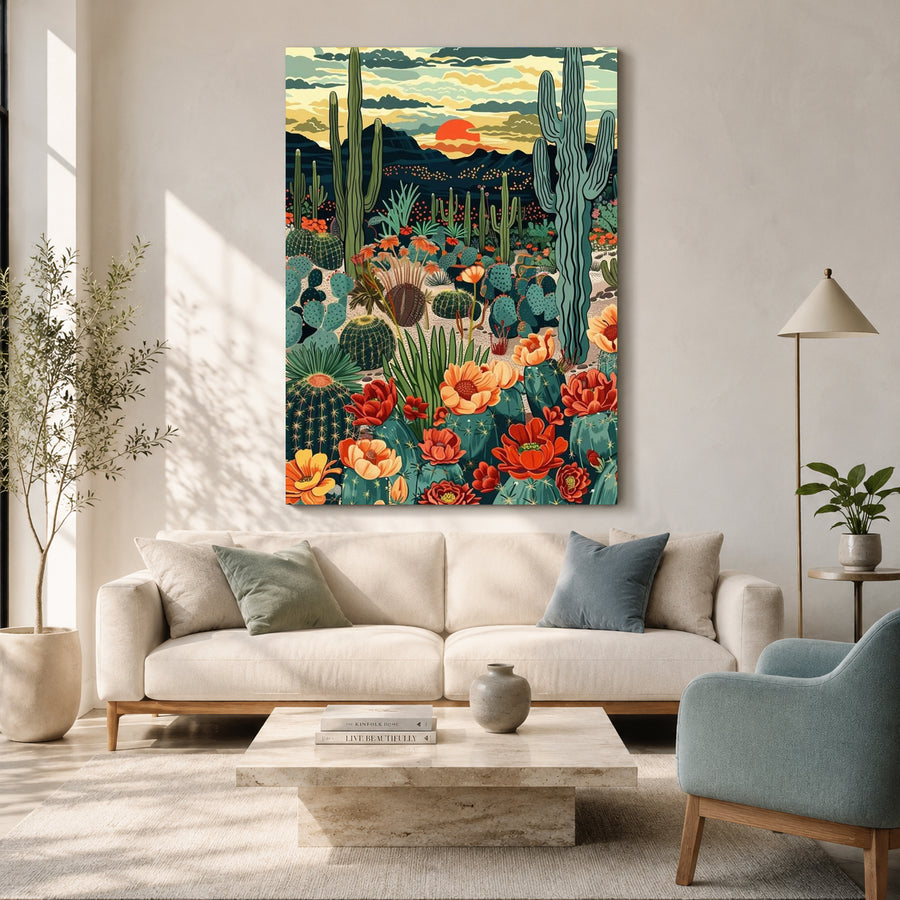 Vibrant Desert Cactus Canvas Pop Art
