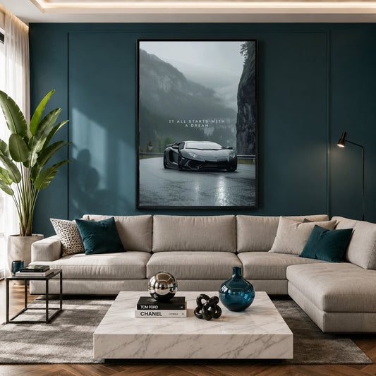 Lamborghini Supercar Canvas Painting Motivational Car Wall Art
