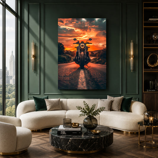 Motorcycle Sunset Canvas Painting