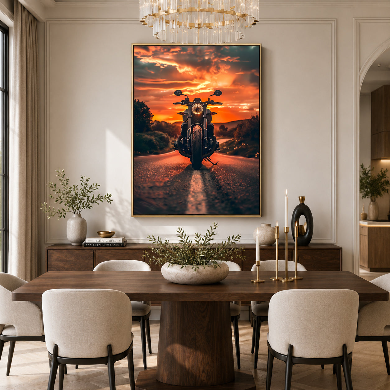 Motorcycle Sunset Canvas Painting