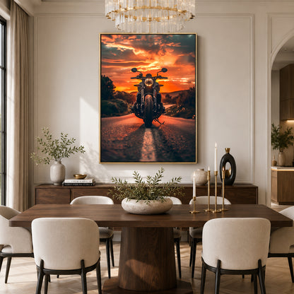 Motorcycle Sunset Canvas Painting