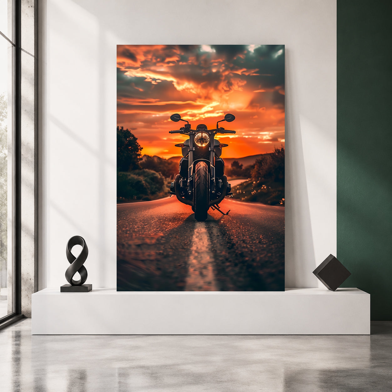 Motorcycle Sunset Canvas Painting