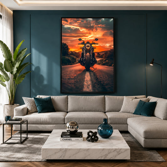 Motorcycle Sunset Canvas Painting