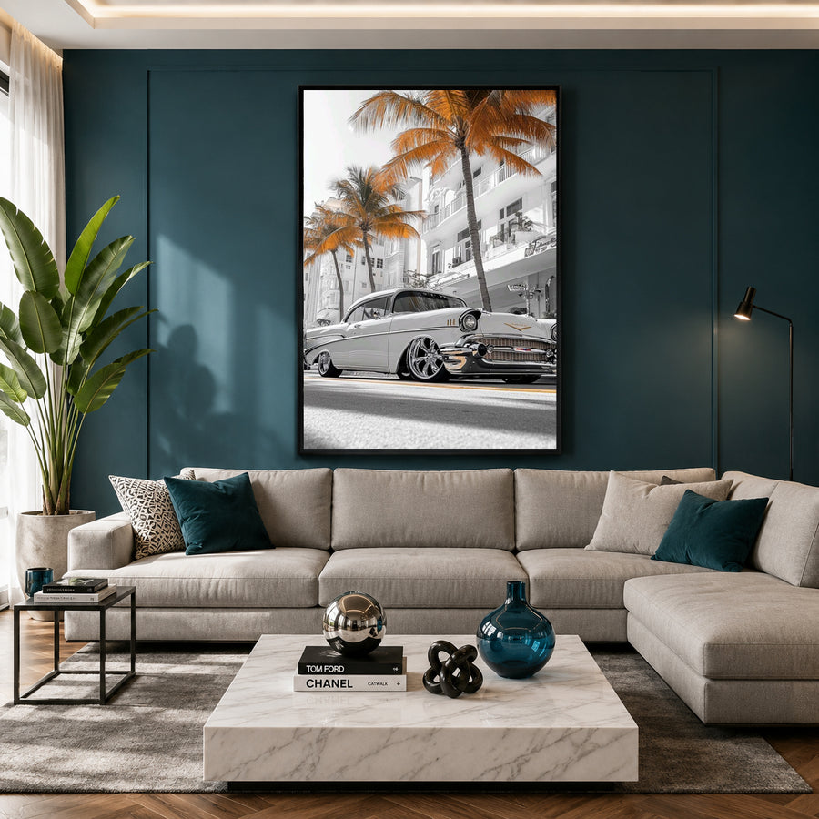 Vintage Classic Car Canvas Painting Retro Automotive Wall Art Decor