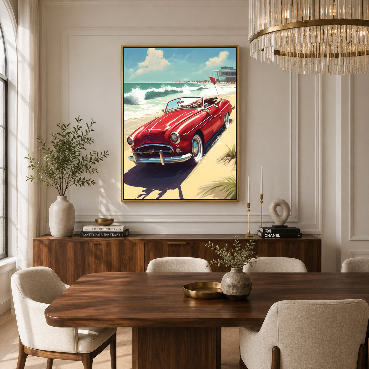 Classic Red Convertible Car Canvas Painting