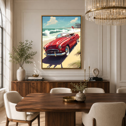 Classic Red Convertible Car Canvas Painting