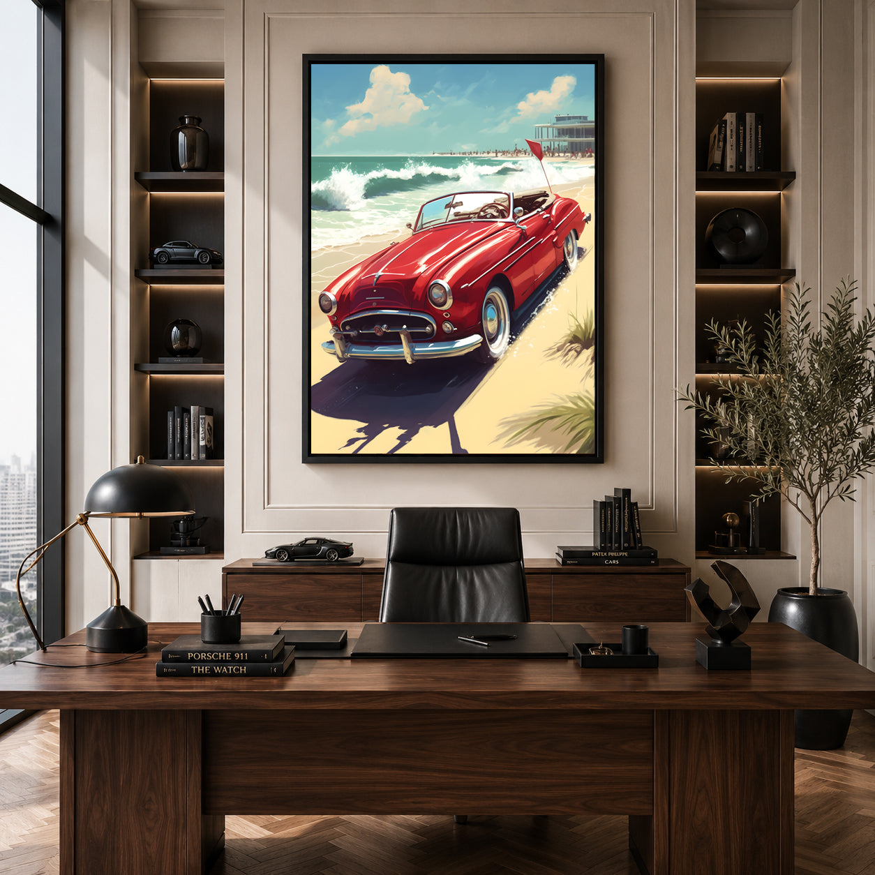 Classic Red Convertible Car Canvas Painting