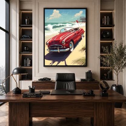 Classic Red Convertible Car Canvas Painting