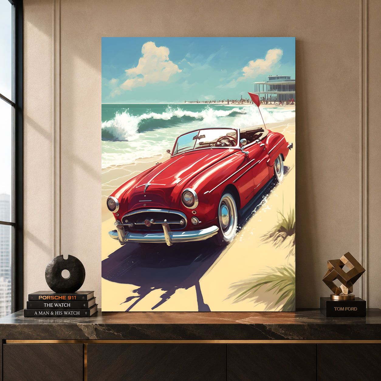 Classic Red Convertible Car Canvas Painting