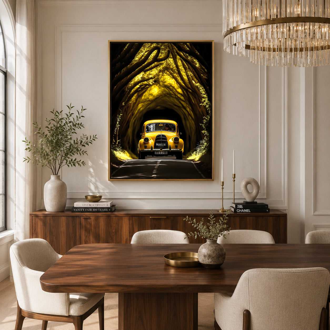 Vintage Yellow Car Car Canvas Painting