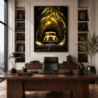 Vintage Yellow Car Car Canvas Painting