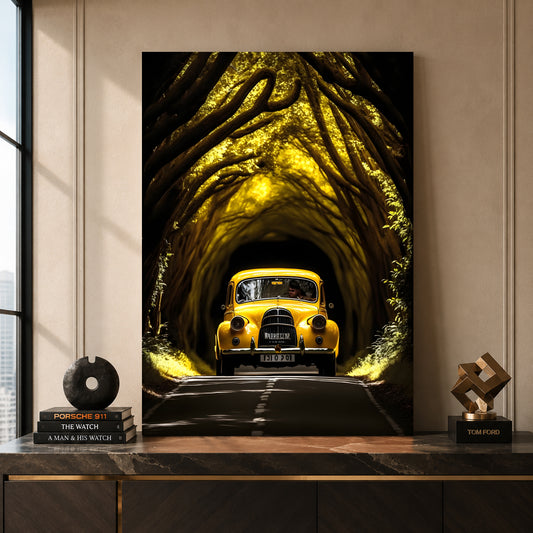 Vintage Yellow Car Car Canvas Painting