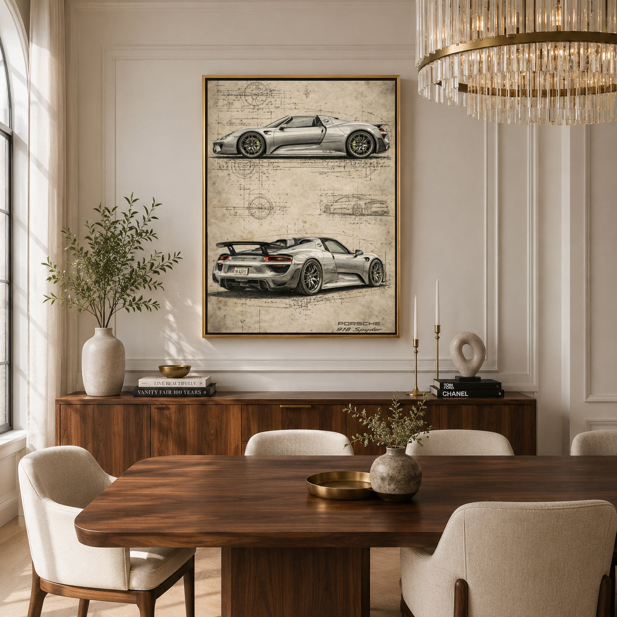 Porsche 918 Spyder Car Canvas Painting Blueprint Sports Car Art